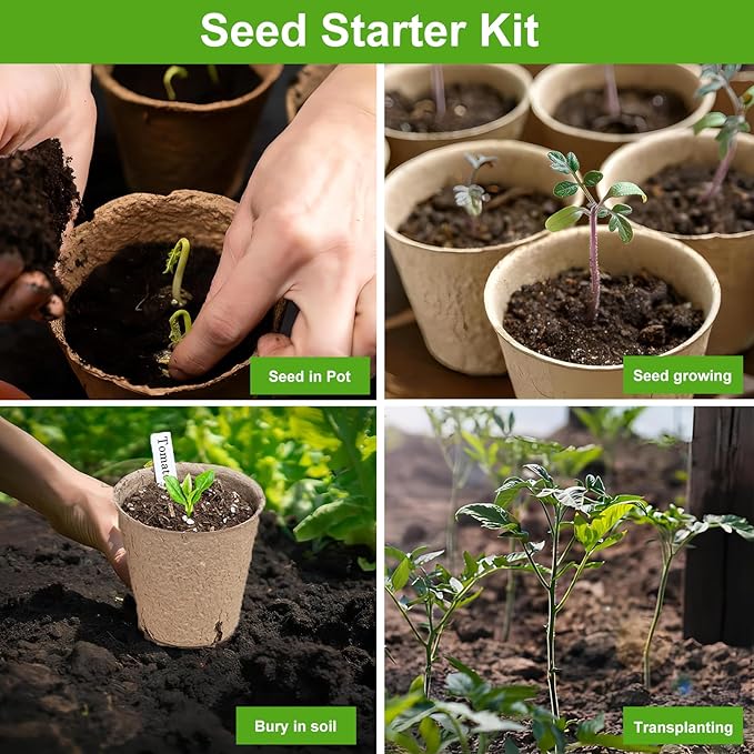 130 Pcs Organic Peat Pots, 3.15 Inch Nursery Pot, Round Plant Seedling Pots with Drainage Holes, Small Seed Starting Starter Tray Bulk, Garden Germination Container with 130 Planting Labels