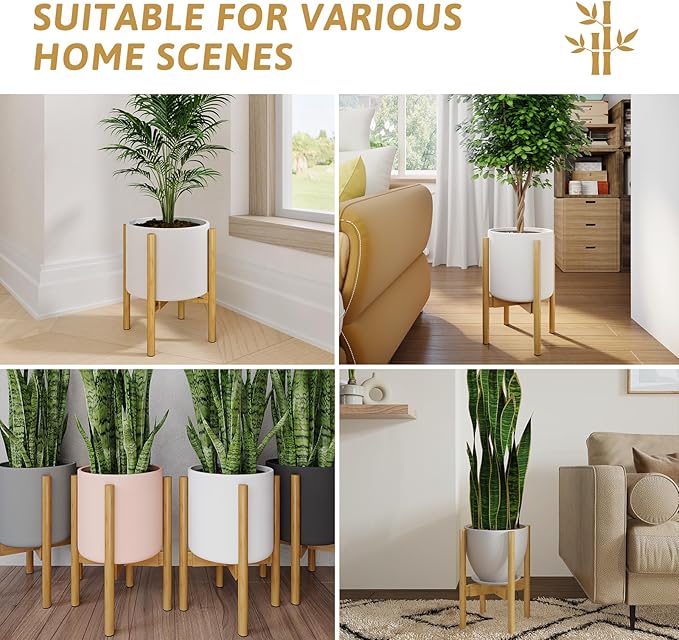 Adjustable Plant Stand Indoor, Bamboo Plant Holder 8 9 10 11 12 Inches, Small Corner Planter Stand for Indoor Plants, Single Floor Plant Stand for Living Room Balcony, Natural