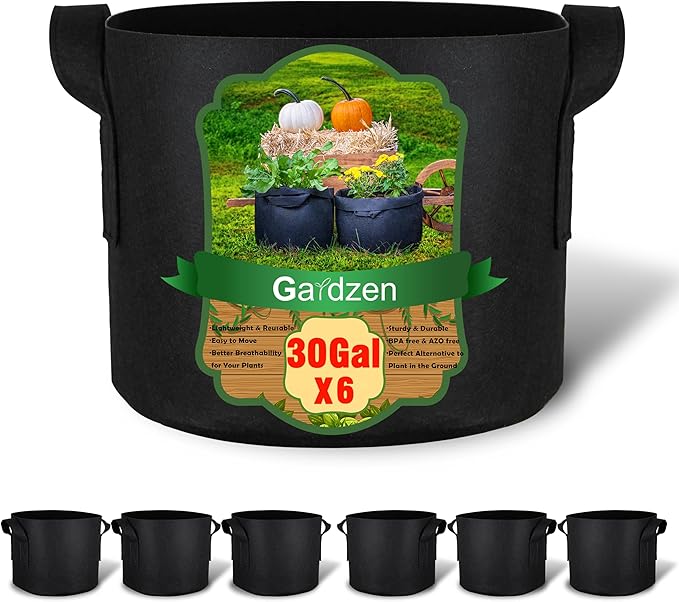 Gardzen 6-Pack 30 Gallon Grow Bags, Aeration Fabric Pots with Handles, Heavy Duty Cloth Pots for Plants