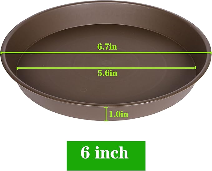 6 Pack Plant Saucer Tray, 4 5 6 8 10 12 13 15 17 19 inch Plant Saucers, Heavy Duty Plastic Plant Drip Trays for Indoors, Flower Plant Water Tray, Plant Trays for Pots Base (6 inch, Chocolate)