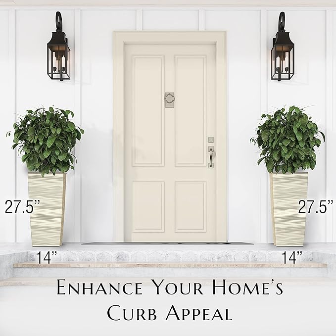 Mueller M-Resin Heavy Duty Tall Planter, Indoor/Outdoor Grande Plant, Tree, Flower Pot, 2-Piece Set, 27.5”, Modern Design, Built-in Drainage, Beige