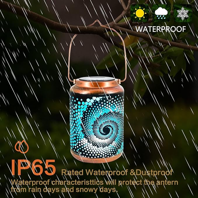 Solar Lanterns Outdoor Hanging Lantern Metal Waterproof LED Lantern with Solar Powered Garden Patio Decorations Decor Lantern with Handle Christmas Gift Idea