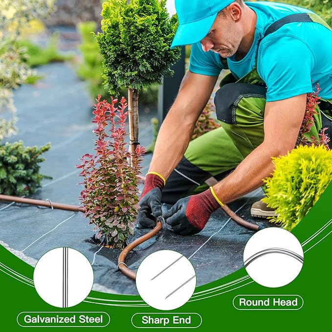 Tandefio 100 Pack Drip Irrigation Tubing Stakes 6 Inch Garden Pins Landscape Staples Securing Pegs Galvanized Lawn Yard U Pegs for Hose, Chicken Wire, Weed Barrier Fabric, Dog Fence