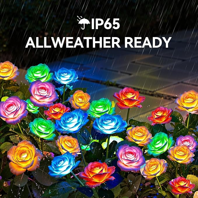 WdtPro 10 Pack Solar Lights Outdoor Decorative, Solar Powered Garden Lights Outdoor Waterproof, Color Changing Solar Flowers LED Rose Light for Outside Pathway Patio Yard Grave Garden Decor, Gifts