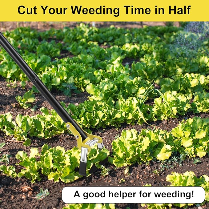 Hoe Garden Tool, 62Inch Weeding Loop Stirrup Hoe Tools for Garden, Scuffle Garden Hula Hoes with Adjustable Stainless Steel Long Handle for Weeding and Loosening Soil-Black