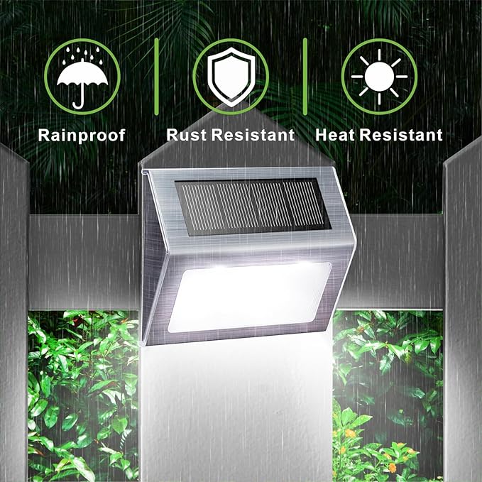 XLUX Solar Powered Lights for Deck Steps Stairs Fences Pathway Path, LED lamp, Outdoor Waterproof, White Light 2 Pack