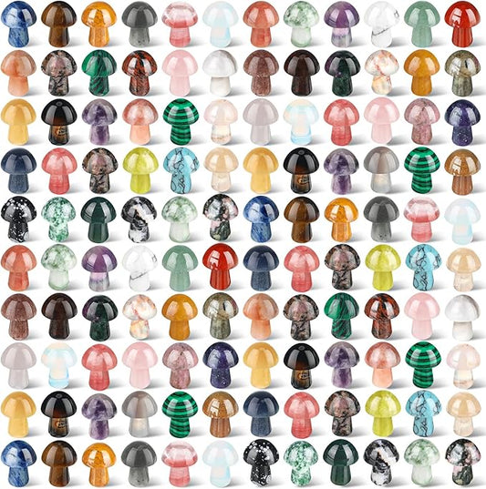 Nuanchu 120 Pieces Crystal Mushroom Sculpture Bulks Hand Making Gemstone Quartz Mushroom Polished Cute Stones Decor for Witchcraft Meditation Garden Home