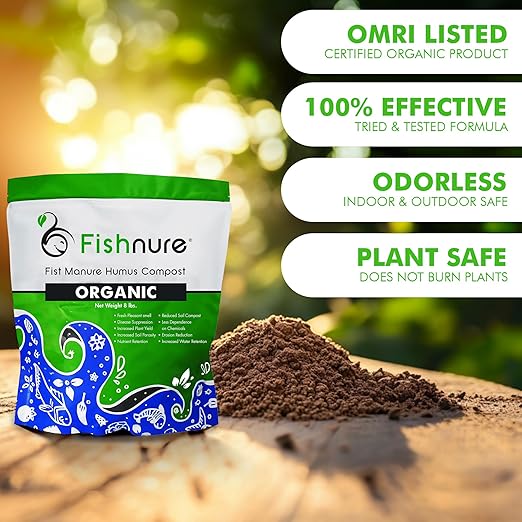 Fishnure - Humus Fish Compost Fertilizer for Indoor Plants, Outdoor Houseplant Fertilizer Supports Natural Production of Plant Food for Houseplants, Gardening Essentials, Gardener Gifts, 8 lbs