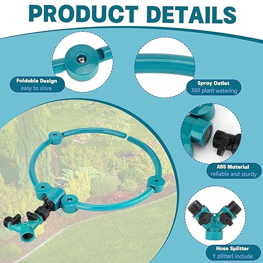 2Pcs 360° Tree Water System Tree Watering Ring 13 Inch Circle Sprinkler and Irrigation System Targeted Water with Y Hose Splitter for New Tree Outdoor Plants Raised Garden Beds Shrubs (Green, Small)