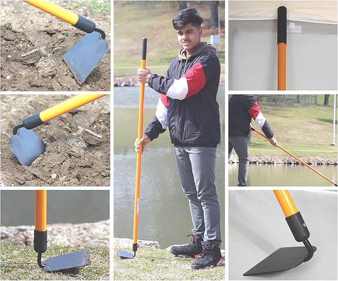 Ashman Garden Hoe (1 Pack)– Sturdy Hand Tiller – Heavy Duty Blade for Digging, Loosening Soil, and Weeding – Rubber Grip Handle for a Strong Hold – Rust Resistant Build.