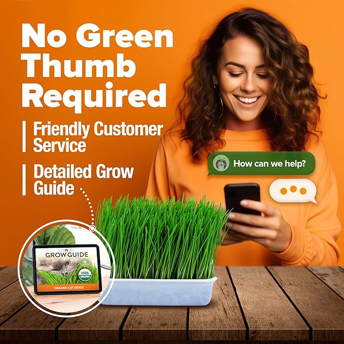 HOME GROWN Organic Cat Grass Seeds Pack (4oz) - Non-GMO Heirloom Cat Grass Seeds for Indoor Cats - Oat and Barley Pet Grass - Hairball Relief