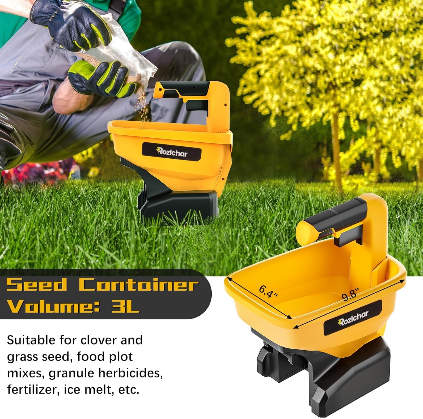 Rozlchar Power Spreader Compatible for Dewalt 20V/60V Battery, Seed Spreader for Year-Round, Covers Up to 5,000 sq. ft.(Tool Only, No Battery)
