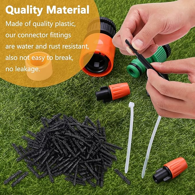 50 Pcs Drip Irrigation Coupling Fittings, 1/4'' Drip Irrigation Tubing, Straight Coupling/Single Barbed Connectors for Universal 1/4 Inch Irrigation Tubing