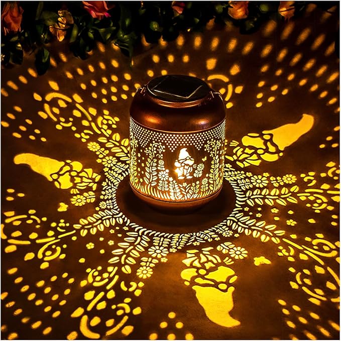 2 Pack Gnomes Solar Lanterns Outdoor Waterproof Hanging Solar Lights Gnomes Gifts for Women Men Mom Metal Decorative LED Outdoor Lanterns for Patio, Lawn, Landscape, Garden Decor, Yard Decorations