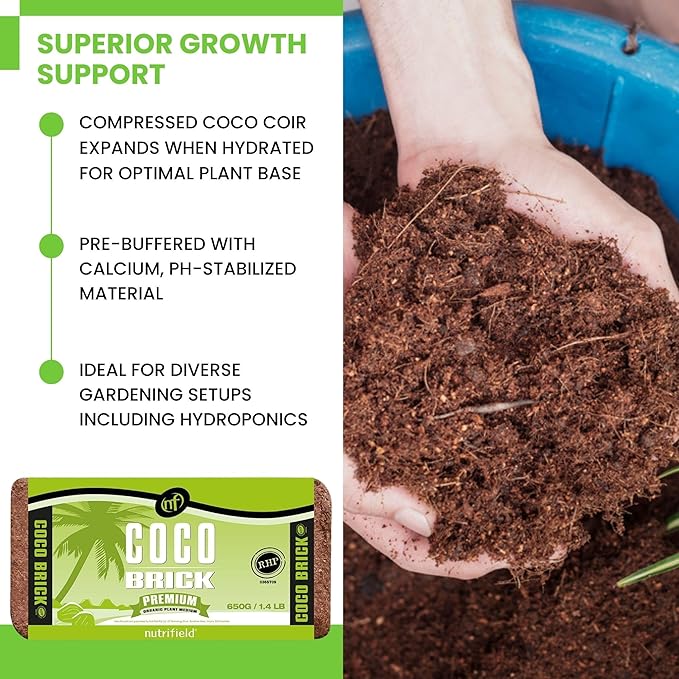 Coco Coir Brick Organic Coconut Coir 650 Gram Coco Fiber Compressed Block Low EC Pre Buffered w/Calcium RHP Quality Pot Soil Indoor Outdoor Flower/Vegetable Garden Seed Starter Micro Greens - 1.4 lbs