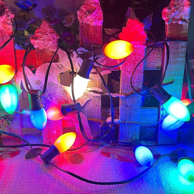 Vintage C9 LED Christmas Lights Outdoor, 25 Feet C9 Multicolor Christmas String Lights with 26 LED Bulbs for Indoor Christmas Tree Roofline Holiday Party Garden Patio Backyard Cafe Xmas Decoration