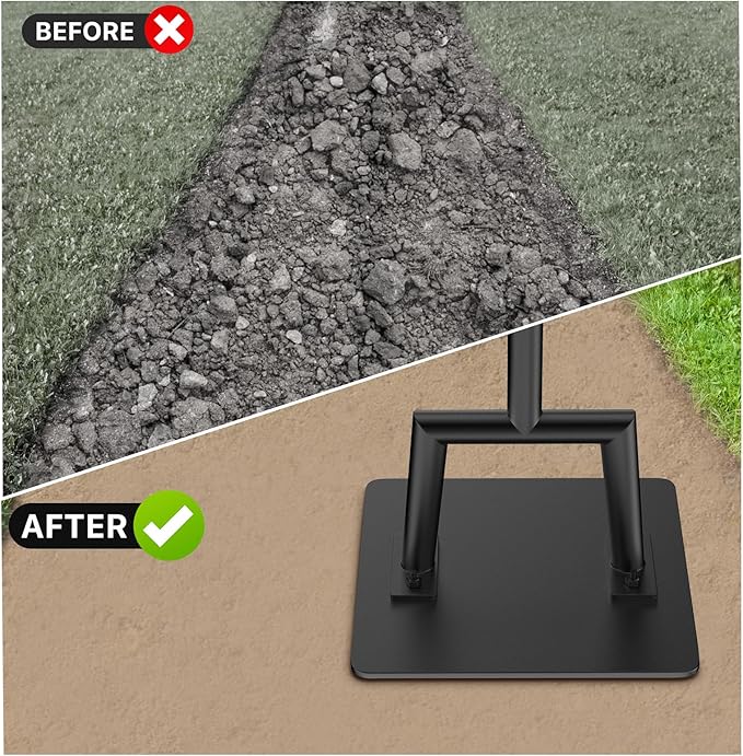 BreeRainz Steel Tamper Tool 10"x10" with 57 Inch Handle and 10 Inch Rubber Grip, Heavy Duty Gardening Hand Tools for Earth Soil Asphalt, Gravel and Dirt Compaction Levelling Paver Tool Trash Compactor