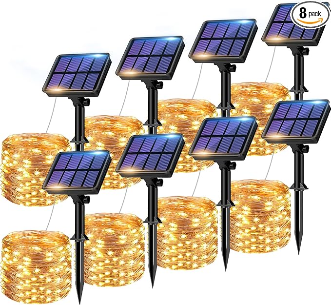 8 Pack Solar String Lights Outdoor, Total 640LED 264FT Solar Fairy Lights Outdoor Waterproof 8 Modes Copper Wire Solar Twinkle Lights for Outside Garden Patio Tree Christmas Wedding Party Decor