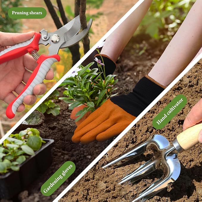 Gardening Tool Set of 8 PCS Stainless Steel Garden Tool Set with Garden Tool Bag Gardening Hand Tools,Ideal Gardening Gifts for Men and Women