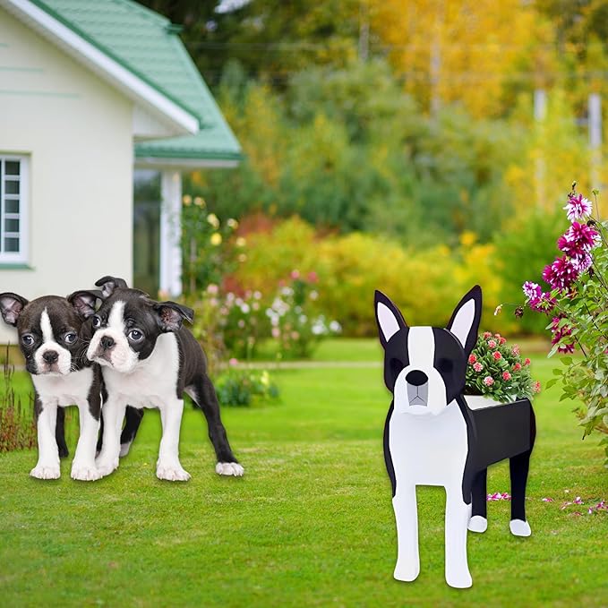 Boston Dog Planter Plant Pots,Cute Garden Dog Flower Planter,Dog Planters Birthday Gifts for Women,Office,Indoor/Outdoor Decor（9.45 * 6.73 * 13.39in）