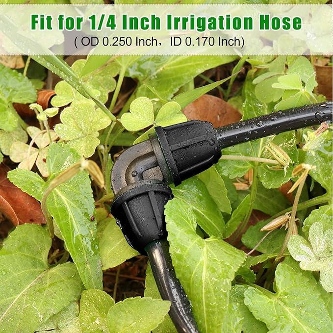 JAYEE Drip Irrigation Fittings 1/4 Inch, 25 Pcs Barbed Locked Elbows for 1/4 In Tubing, Drip Line Parts Irrigation Connectors with Lock Nut for Drip Sprinkler Garden Lawn Watering Systems, Black