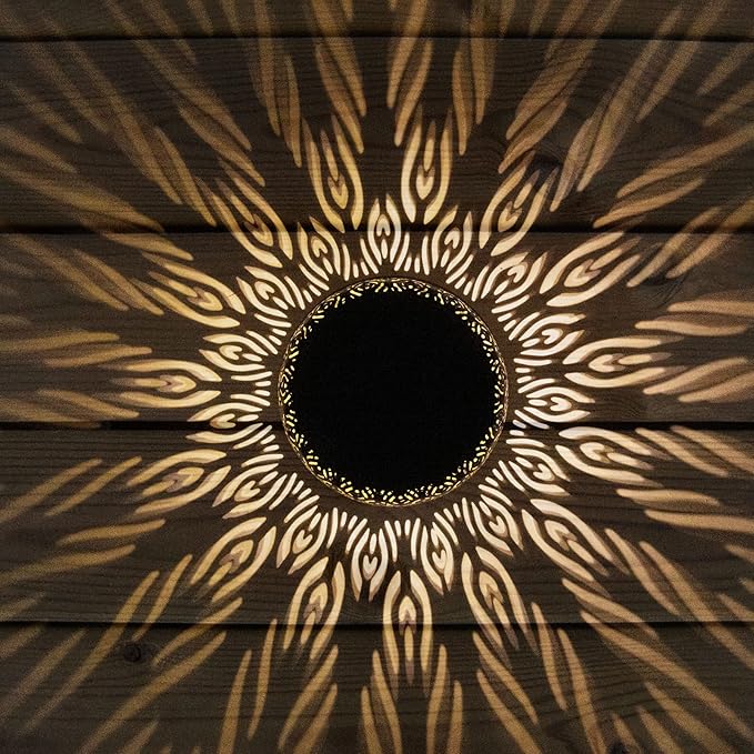 Solar Table Light Outdoor Waterproof- Solar Powered LED Lamp Hollowed-Out Black Peacock Feather Metal Desktop Decorative Lantern for Indoor Desk Bedroom Patio Garden Pathway Yard