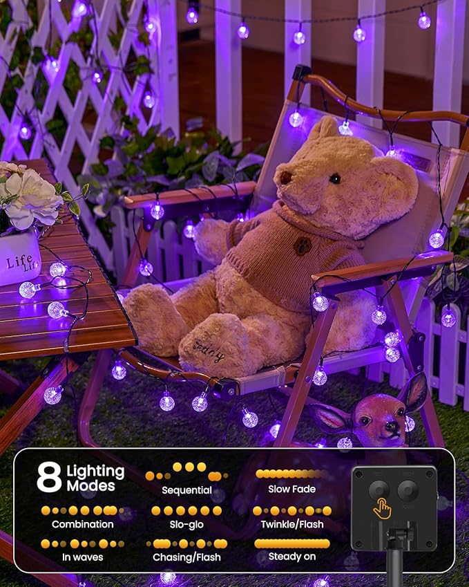 Purple Solar Lights Outdoor Waterproof, 2-Pack 120 LED 72 FT Total, Halloween Globe Lights for Garden Yard Wedding Christmas Party Decor (Purple)