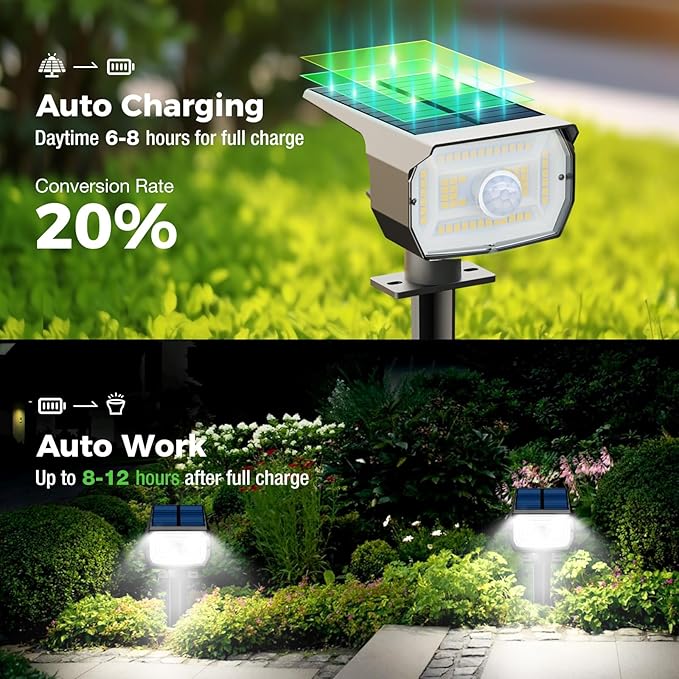 Solar Spot Lights Outdoor Motion Sensor with 3 Modes, [ 12 Pack/56 LED ] 2-in-1 Auto On/Off Solar Landscape Lighting for Outside Yard Wall Garden Path, Cool White