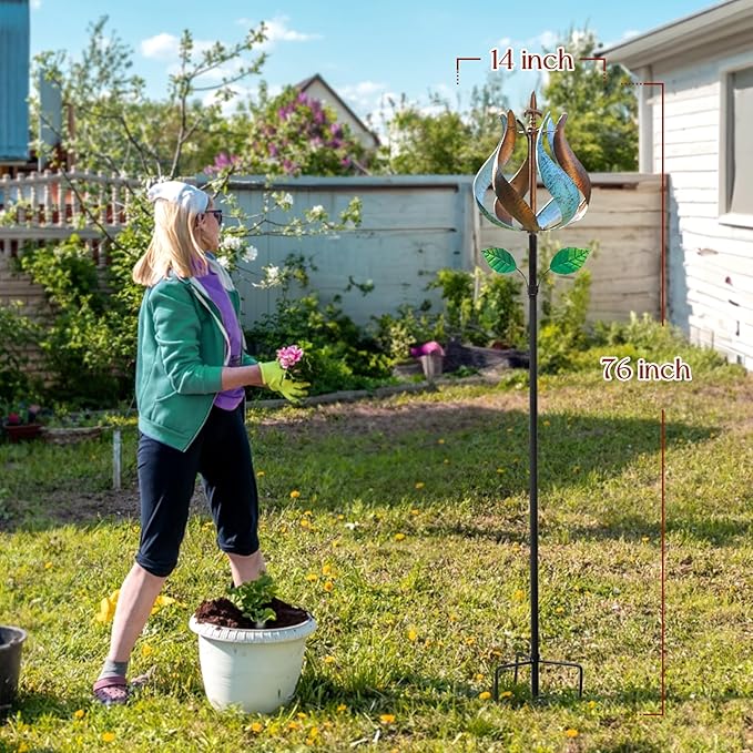 Wind Spinners for Yard and Garden, Wind Spinners Outdoor Metal Large 360 Degrees, Birthday Gifts for Women Family Outdoor Decor(Tulip 75'' x 14'')