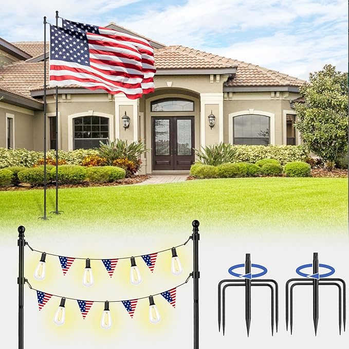 ZMTECH 10 FT 2 Packs Flag Pole in Ground,Extra Thick Flag Pole Kit for Yard,Windproof Ground Flag Poles for Outside House Residential or Commercial
