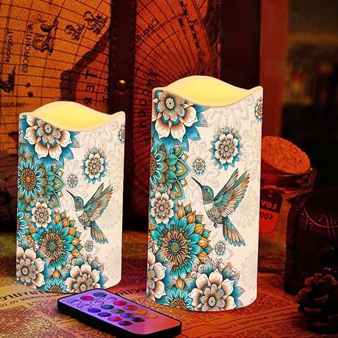 Ystardream Western Hummingbird Flameless Candles with Timer Led Candles Flickering 4 Candle Sets for Home Decor,18 Key Remote Control，Dancing Flames, True Wax, Battery Powered.