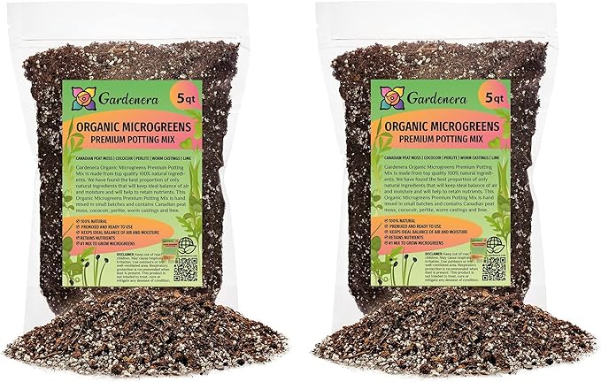Premium Organic Microgreens Potting Mix by Gardenera - 10 Quart - The Ultimate Recipe for Nutrient-Dense Greens - (2 Bags of 5QT)