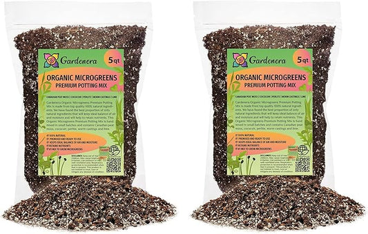 Premium Organic Microgreens Potting Mix by Gardenera - 10 Quart - The Ultimate Recipe for Nutrient-Dense Greens - (2 Bags of 5QT)