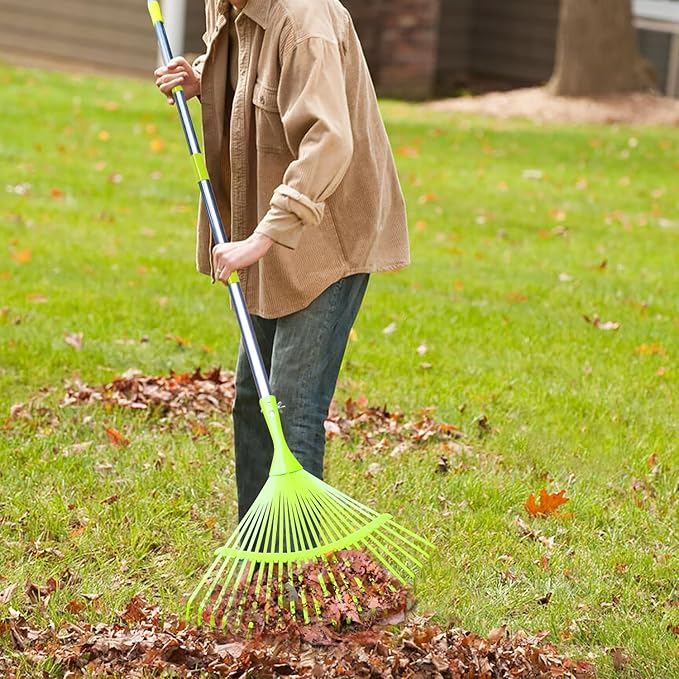 Leaf Rake Set, Garden Rakes for Leaves, 65inch Adjustable Long with 16" Wide Metal Tines, Lawn Rake with Two Lightweight Leaf Scoop-Gardening Grabbers for Leaf Lawn Grass Removal