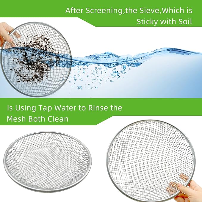 Premium Galvanized Garden Soil Screen 1/4" Mesh Screen - Large 12" Compost Screen for Effective Rock Removal and Soil Screening - Fits 5 Gallon Bucket