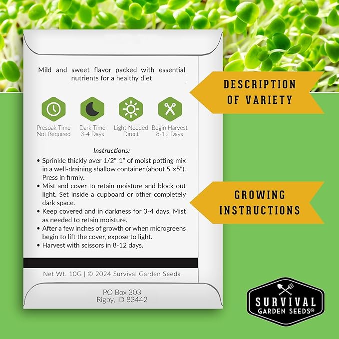 3 Packs Clover Microgreens Seeds for Sprouting and Growing - Sprout Green Leafy Micro Herb Plants Indoors - Grow A Mini Windowsill Garden - Non-GMO Heirloom