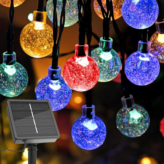 Solar Lights Outdoor Waterproof, Total 36ft 60LEDs Crystal Globe Lights with 8 Modes, Solar String Lights for Outside, Patio Porch Garden Yard Christmas Wedding Party Decor (Multicolor)