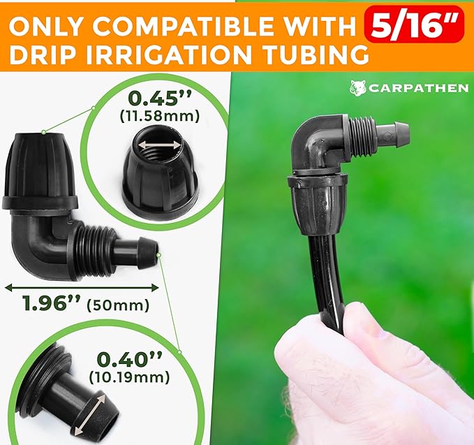 CARPATHEN Drip Irrigation Elbow Fittings 5/16-5 Pcs Drip Irrigation Connectors for Drip Irrigation Tubing (.42" OD x .30" ID) - Irrigation Parts for Drip Irrigation System