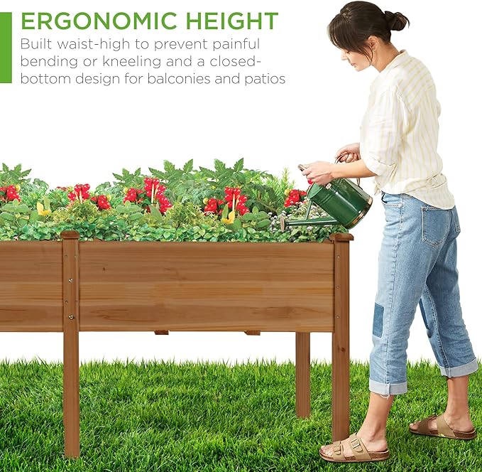 Best Choice Products 72x23x30in Raised Garden Bed, Elevated Wood Planter Box Stand for Backyard, Patio, Balcony w/Divider Panel, 6 Legs, 300lb Capacity - Acorn Brown