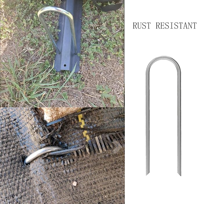 AAGUT 6 Inch Garden Pins 50 Pack Drip Irrigation Tubing Stakes Landscape Staples Heavy Duty 11 Gauge Securing Pegs Galvanized Lawn U Pegs for Soaker Hose, Chicken Wire, Weed Barrier Fabric, Dog Fence