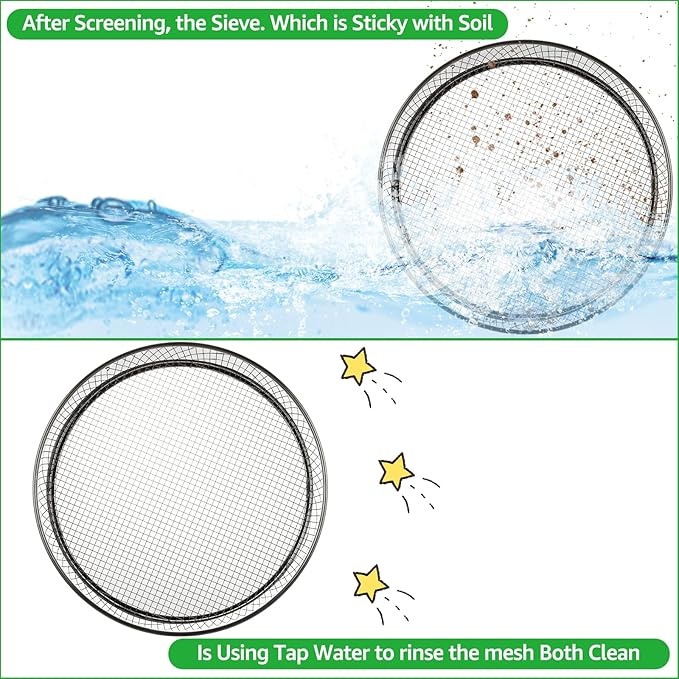 2 Pack 12" Soil Sifter 1/4" Rock Dirt Sifter Sand Sifter Stainsteel Steel Compost Sifter Soil Sifter Sieve for Gardening (6mm)