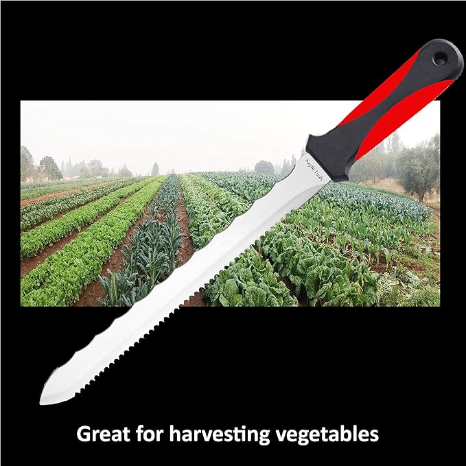 Keyfit Tools Spartan Garden Knife Perennial Splitter Divider Super Sharp Double Sided Serrated Stainless Steel 8” Blade 5” Ergonomic Rubber Handle Hori Hori Knife Gardening Tools