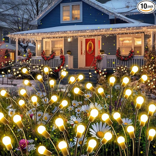 New Upgraded Solar Garden Lights, 10 Pack Solar Firefly Lights Outdoor, Solar Swaying Lights, Waterproof Solar Outdoor Fairy Lights for Yard Patio Pathway Wedding Decor (Warm White)