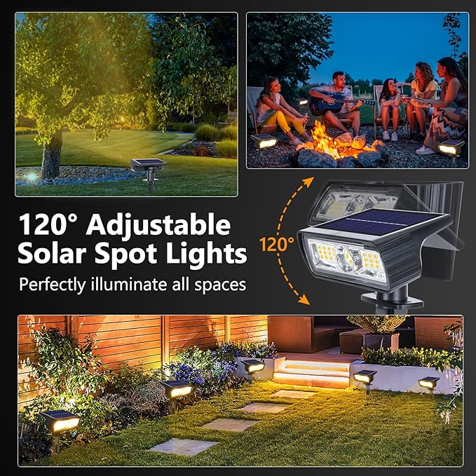 Toodour Solar Spot Light Outdoor, 4 Pack Solar Lights Outdoor with 2 Modes, Waterproof Solar Powered Flood Lights Landscape Lighting for Yard Garden Home Pathway Walkway Outdoor Decor - Warm White