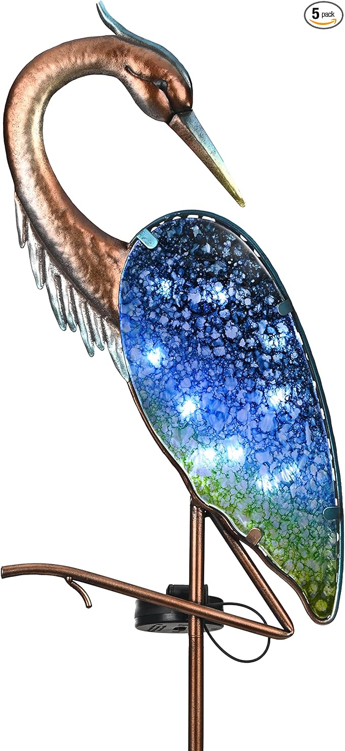 TERESA'S COLLECTIONS Blue Heron Outdoor Solar Lights for Garde Decor, Metal Yard Decorations Outdoor Decorative Garden Stake for Outside, Yard Art Pathway Lights for Patio Decor 39.3",Gifts for Mom