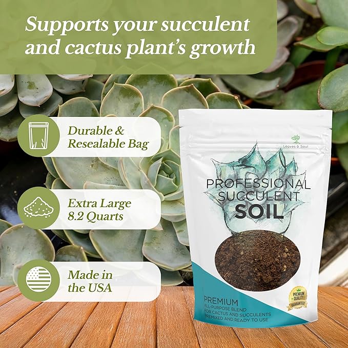 Large Bag Succulent Soil Premium All Purpose Blend | Pre-Mixed Ready to Use for Cactus and Succulents | Canadian Peat, Course Sand, Pinebark | Extra Large 8.2 Quarts | Made in USA