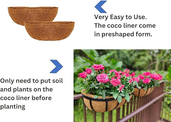 Maxona 16 inch 4 Pack Trough Rectangular Coco Liner for Window Box Planter: Thick Coconut Coir to Support The Soil Replacement for Wall Hanging Basket, Rectangle Pre-Formed Fiber Husk, Garden Fence