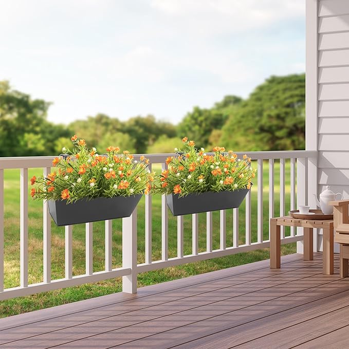 Railing Planters Outdoor Balcony 16 Inch Deck Over The Railing Planter Boxes Hanging Planters for Fence Flower 3 Pcs (Black)