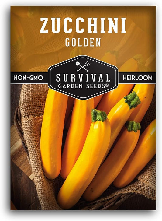 Survival Garden Seeds - Golden Zucchini Seeds for Planting - Packet with Instructions to Plant & Grow Yellow Zucchini Vegetables in Your Home Vegetable Garden - Non-GMO Heirloom Variety Plant Seed