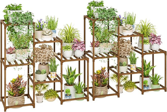 Bamworld 2 Sets of Package Plant Stands Indoor Wood Plant Shelf Outdoor Tiered Plant Rack for Multiple Plants Ladder Plant Holder Plant Table for Plant Pots Boho Home Decor for Gardening Gifts